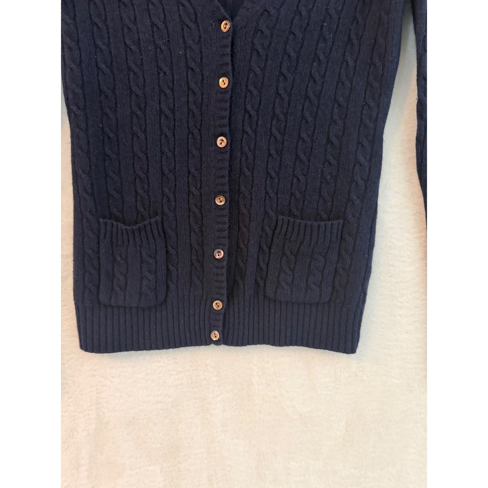 J.Crew Navy Blue Cable Knit Cardigan Merino Wool Angora Cashmere Blend M - Picture 5 of 8